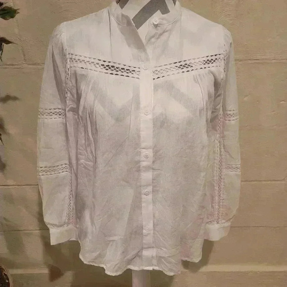 Matilda Jane Tops - New GOOD HART ByMatilda Jane WhiteCotton Boho Lace  Peasant Button Down Shirt M